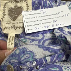 Z&L Boho Paisley Maxi Dress Small Smocked Waist Button Front Purple Green Resort thumbnail 12