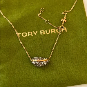NWOT Tory Burch Gold-tone Pave Leaf Pendant Necklace thumbnail 2