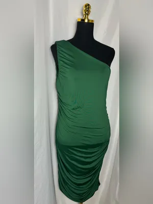Botique style homecoming party fits One-Shoulder Emerald Green Sheath Dress XL thumbnail 3