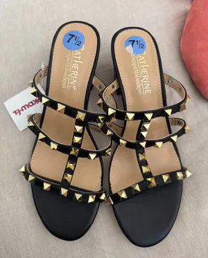 Catherine Malandrino Black Slide Sandals with Gold Studs thumbnail 1