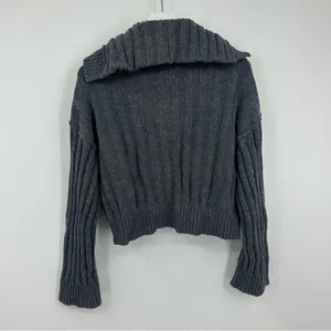 Free People We The Free Gray Rudi Funnel Neck Knit Sweater V Neck Boho Oversized thumbnail 6