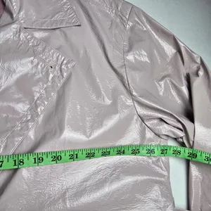Maeve Anthropologie Lilac Lavender Faux Patent Leather Glossy Trench‎ Coat Large thumbnail 10