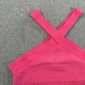 ZARA Women's Medium Pink Halter Crop Top Open Knit Criss Cross Sleeveless thumbnail 3