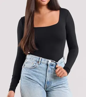 Nuuds Long Sleeve Square Neck‎ Bodysuit Black Size Small thumbnail 1