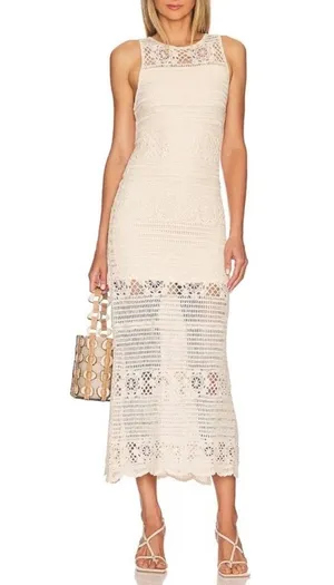 Crochet You Love Me Beige Crocheted Sleeveless Maxi Dress BB Dakota by Steve thumbnail 1