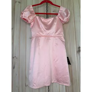 NWT Lulus Adorable Poise Peach Pink Pearl Puff Sleeve Mini Dress Party Size XS thumbnail 2