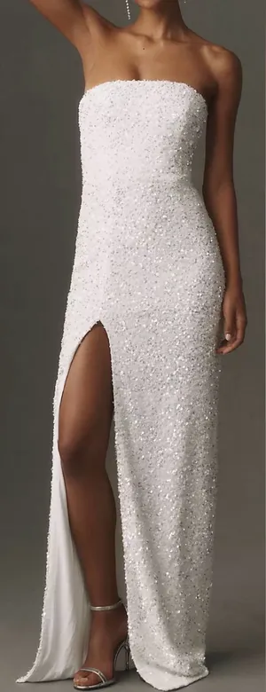 NEW HELSI Lola Sequin Strapless Column White Gown Sz S thumbnail 1