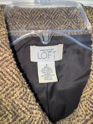 Ann Taylor loft brown tweed wool blazer jacket with belt thumbnail 1