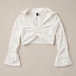 H&M Divided White Ruched Bell Sleeve Crop Top Y2K Coquette M thumbnail 5