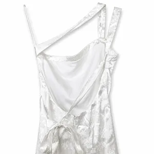 NEW Lulus Yvonne Ivory Jacquard Satin One-Shoulder Open Back Mini Dress Small thumbnail 9