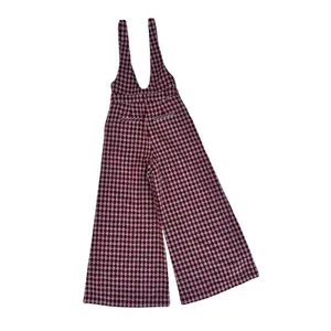 Storia Red Houndstooth Tweed Wide Leg Jumpsuit Overalls Small NWT thumbnail 10