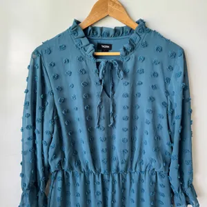 Tacera Mini Dress Ruffle Neck Long Sleeve Pom Dot Teal Blue Size‎ L thumbnail 6
