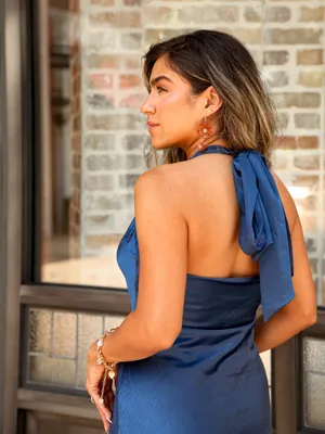 Altar’d State mini Navy Blue, satiny fabric, Cowl Neck Dress Sz XXS thumbnail 2