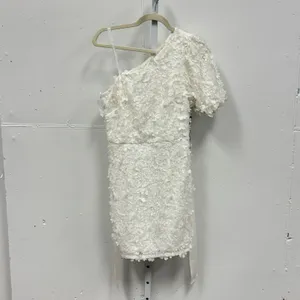 Adrianna Papell One Shoulder 3D Floral Applique Mini Dress White Bridal Wedding thumbnail 3
