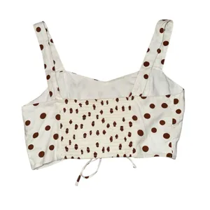 Abercrombie & Fitch BNWOT white brown polka dot crop front tie tank top women L thumbnail 2