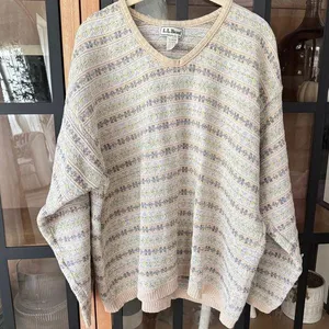 Vintage 90s L.L. Bean Pastel Fair Isle Cotton Linen Sweater knit beige striped thumbnail 1