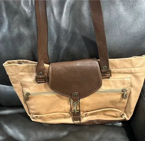 Valentina Brown Leather Interior Tote Tan thumbnail 1