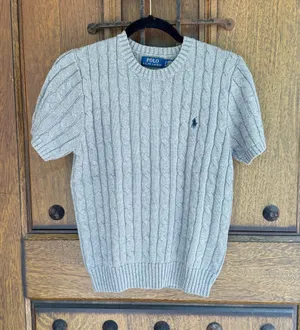 Ralph Lauren Light Gray Cable-Knit Crewneck Sweater Size S thumbnail 1