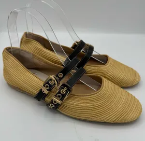 Anthropologie Dolce Vita Baylee Mary Jane Ballet Flats Natural Raffia size 7.5 thumbnail 1