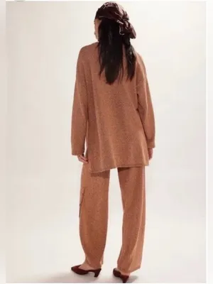 Free People Free-est Button Up Sweater Pants Wide Leg in Chutney Sand L thumbnail 11