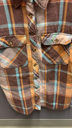 We The Free Vintage Crush Plaid Shirt Brown Combo thumbnail 4