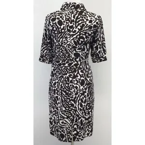 Milly New York‎ Brown & White Print Silk Short Sleeve Dress Size 6 thumbnail 3