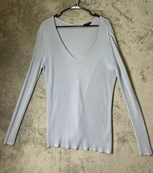 Lafayette 148 Womens XL Light Blue V Neck Ribbed Knit Long Sleeve Sweater Top thumbnail 1