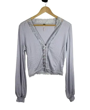 Free People Run With Me Lace Trim Cardigan in Lilac Size M thumbnail 4