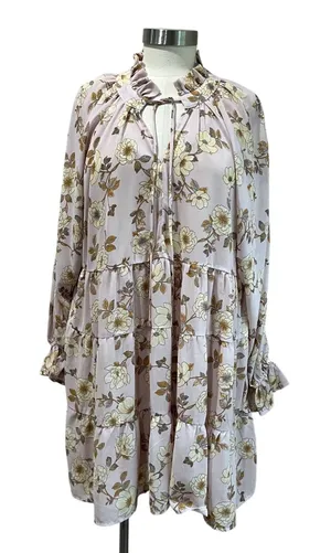 VICI Long Sleeve Boho‎ Pink Floral Swing Mini Dress Size M thumbnail 1