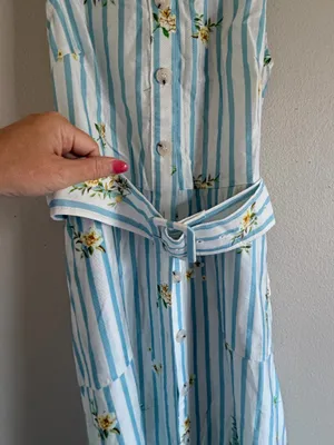 Commence Light Blue Striped Maxi Dress with Yellow Floral Print Small NWT thumbnail 4
