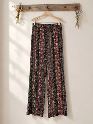 dressbarn Burgundy & Black Boho Wide-Leg Paisley Pants thumbnail 3