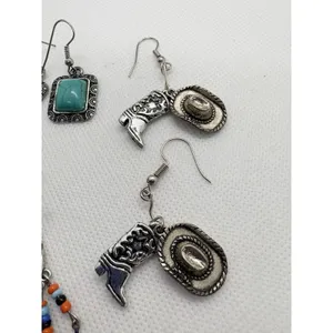 Southwest Western Earrings Lot‎ of 4 Silver Tone Turquoise Cowboy Fringe Dangle thumbnail 4