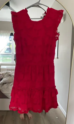 Women's Bright Red Ruffle Tiered Dress thumbnail 1