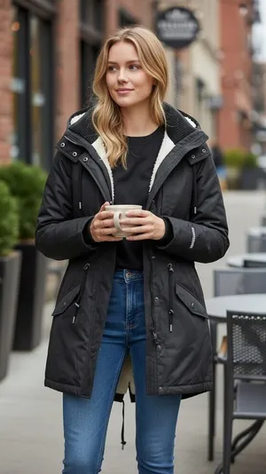 Abercrombie & Fitch Black Sherpa Lined Hooded Parka Jacket Utility Coat Size S thumbnail 1