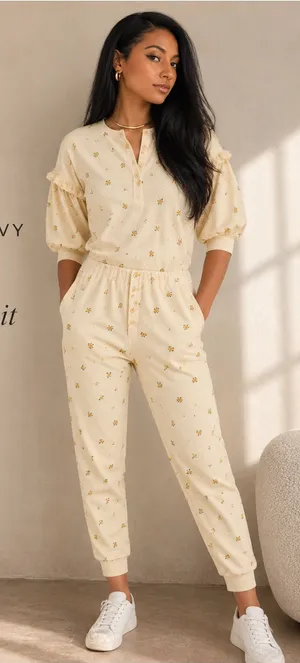 Something Navy Esmeralda Ruffle Floral Jumpsuit Yellow Size S NWT thumbnail 1