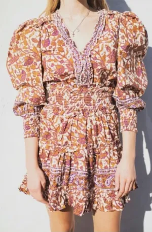 Anthropologie Love The Label Mabel‎ Khaki Puff Sleeve Mini Dress Size XS NWOT thumbnail 1
