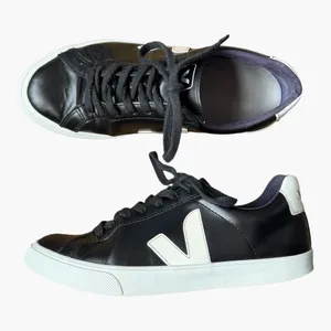 Veja Esplar Leather Sneakers Black White Low Top Lace Up Women’s US 7 EU 38 thumbnail 3