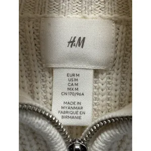 H&M 1/4 Zip Striped Oversized Knit Cardigan Size M‎ Long Sleeve Navy/Cream thumbnail 2