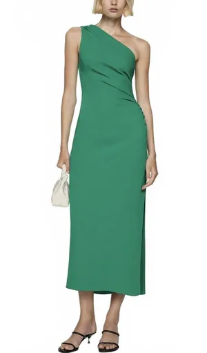Mango Asymmetric Dress with Draped Details Naty Green NWT Size 2/XS thumbnail 1