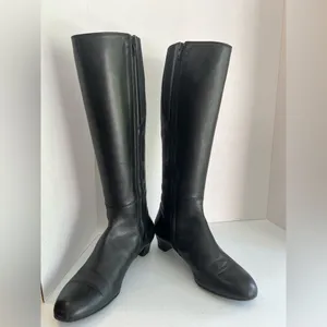 Black Knee High Leather Riding Boots Low Heel Italian AGL Size 37.5 (US 7) thumbnail 6