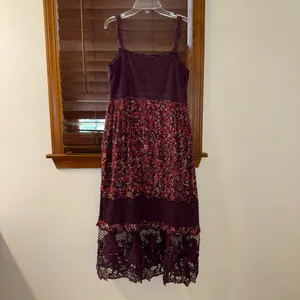 $280 EUC Farm Rio Purple Chelsea Garden Embroidered Lace Midi Tiered Dress S thumbnail 4