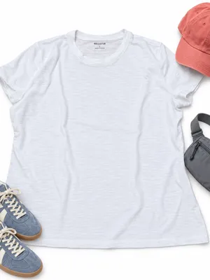 Hollister White Slub Knit T Shirt Womens Large Crew Neck Short Sleeve Basic Tee thumbnail 1