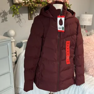Puffer Coat Ski Jacket 32 Degrees Burgundy Maroon Womens Medium Hooded thumbnail 6
