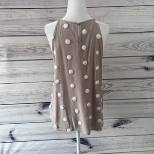 E&M Tan & White Textured Dot Relaxed Fit Tank Top thumbnail 5