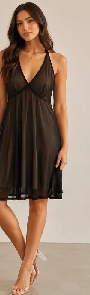 wild fable Black Sheer Halter Backless Mini Dress thumbnail 1