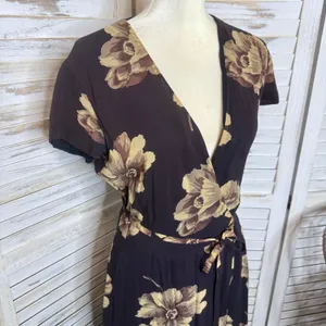 J. CREW VINTAGE Women's 6 Floral Wrap Maxi Dress Flutter Sleeve Brown 90s Y2K thumbnail 7