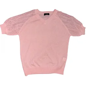 Dokotoo Pink V-Neck Short Sleeve Sweater thumbnail 1
