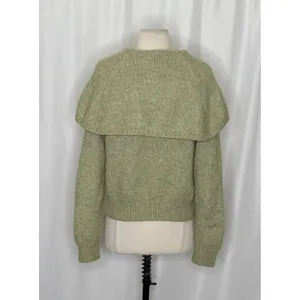 ZARA Wide Lapel Cape Collar Knit Sweater Sage Green Pullover Cottagecore Medium thumbnail 10
