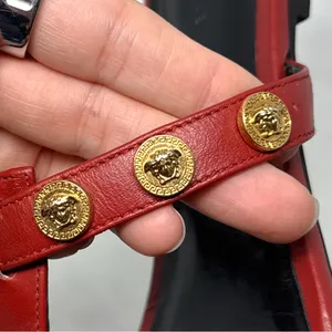VERSACE Medusa Logo Studded Leather Thong Slide Flat Sandal Shoes Red Gold 38 thumbnail 2