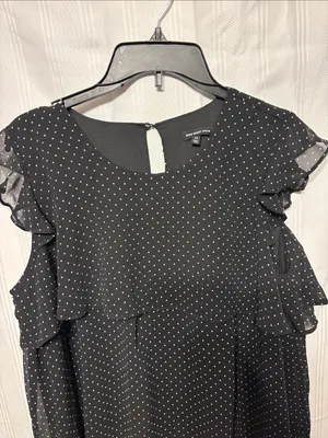 Who What Wear Black Polka Dot Tiered Midi Dress thumbnail 3